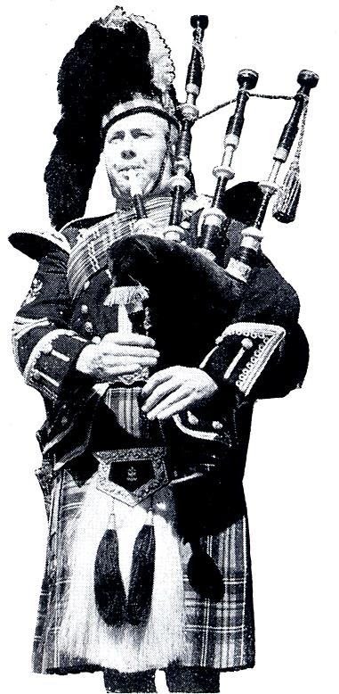 Donald Maclean in a pictured which first appeared in the Glasgow Herald newspaper and was subsequently used to promote RG Lawrie bagpipemakers