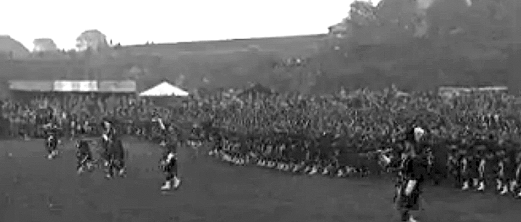 Massed bands at Cowal in the 30s in a scene from the British Pathe film