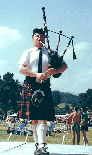 Despite his status and reputation, Alasdair was always a good supporter of our Highland games. Here he is tuning up for the March at Luss on Loch Lomondside