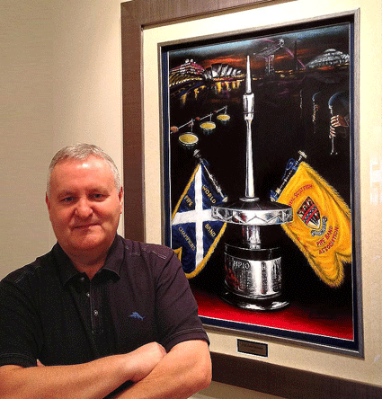 Now a respected pipe band adjudicator, Robert realxes in his spare time painting. This time the subject was close to his heart!