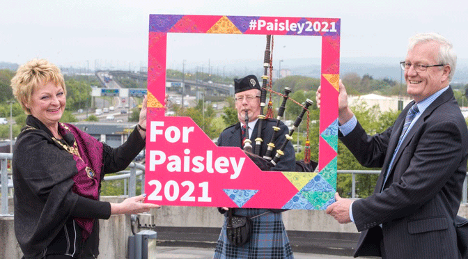 Promo shot for Paisley features the Lady Provost, piper and RSPBA Chief Exec Ian Embelton