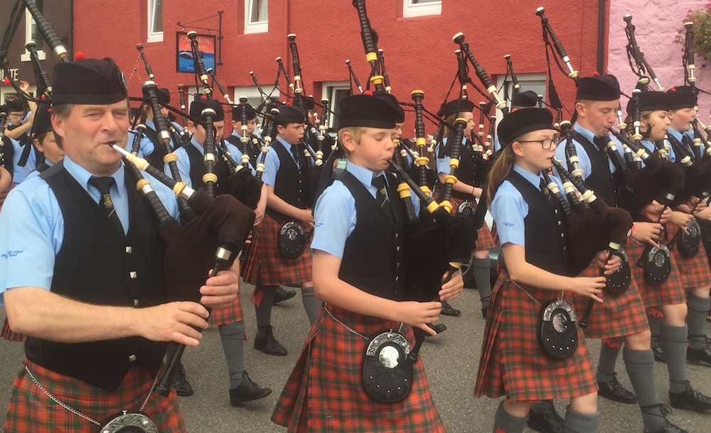 Oban High School Pipe Band led by P/M Angus MacColl. The young pipers and drummers were greatly appreciated at today's games at Tobermory