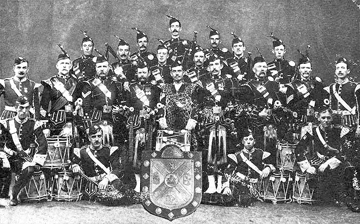 The 8th Argylls Volunteers Pipe Band. Pipe Major John MacDougall Gillies can be sene standing second from the left